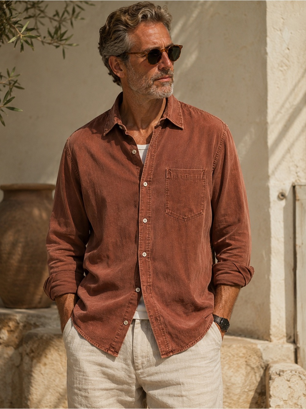 Tommy Bahama Rust-Brown Button-Down Shirt